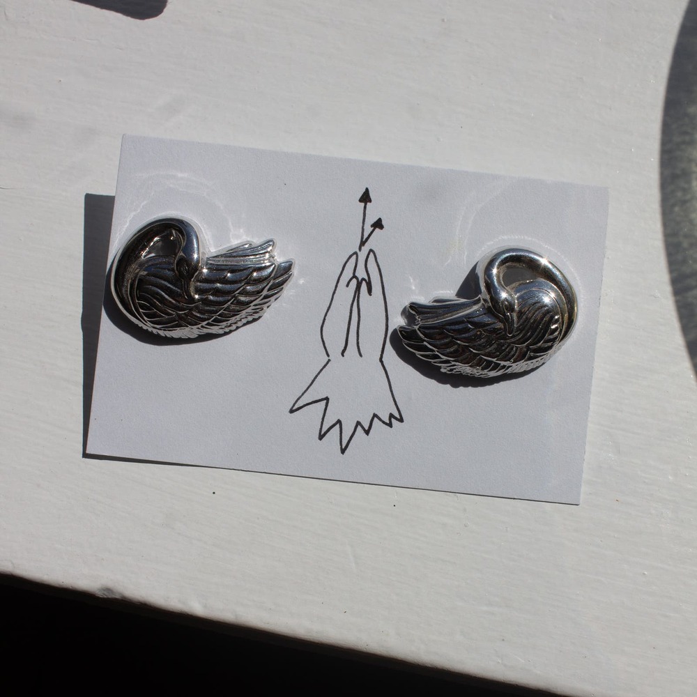 Silver Swan Stud Earrings Bird Earrings Push Back Large